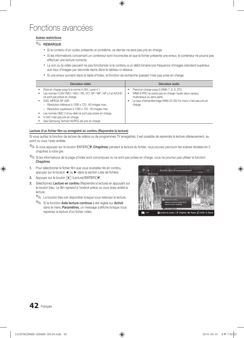 Fonctions avancées | Samsung UE46C8700XS User Manual | Page 170 / 258