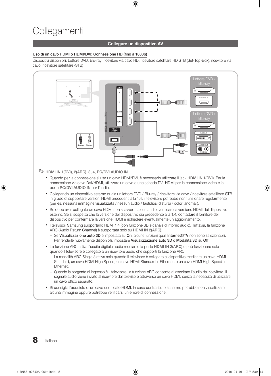 Collegamenti | Samsung UE46C8700XS User Manual | Page 200 / 258