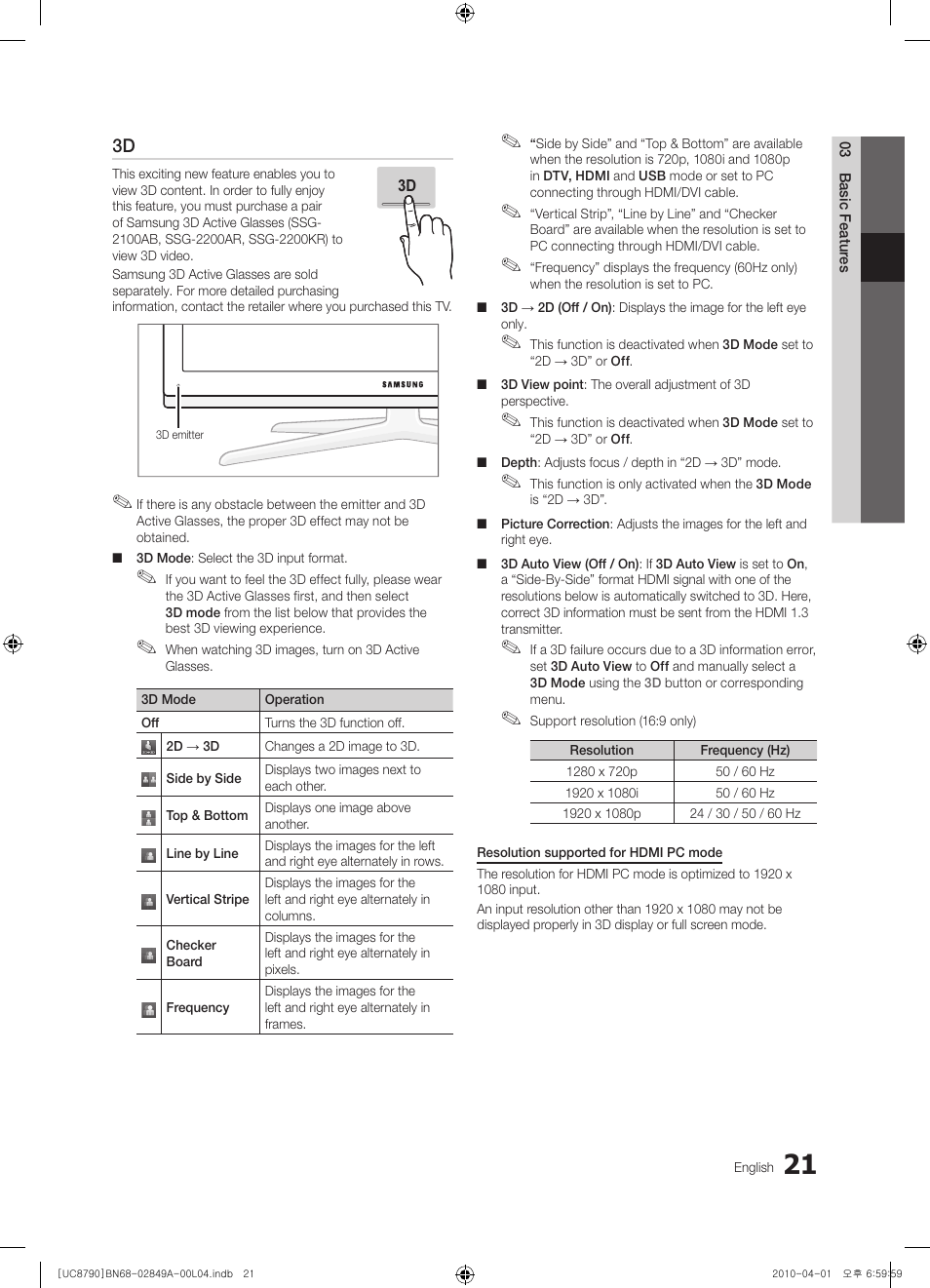 Samsung UE46C8700XS User Manual | Page 21 / 258