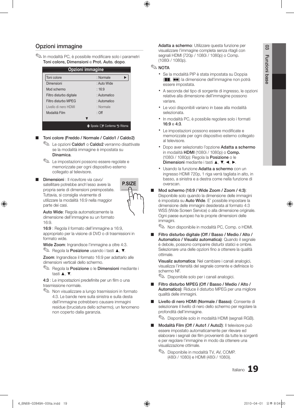 Opzioni immagine | Samsung UE46C8700XS User Manual | Page 211 / 258