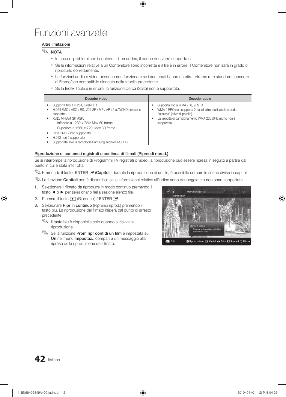 Funzioni avanzate | Samsung UE46C8700XS User Manual | Page 234 / 258