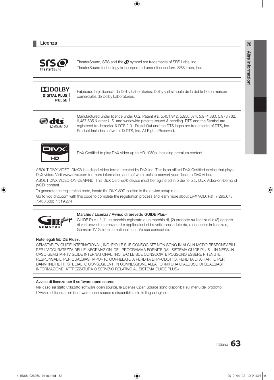 Samsung UE46C8700XS User Manual | Page 255 / 258