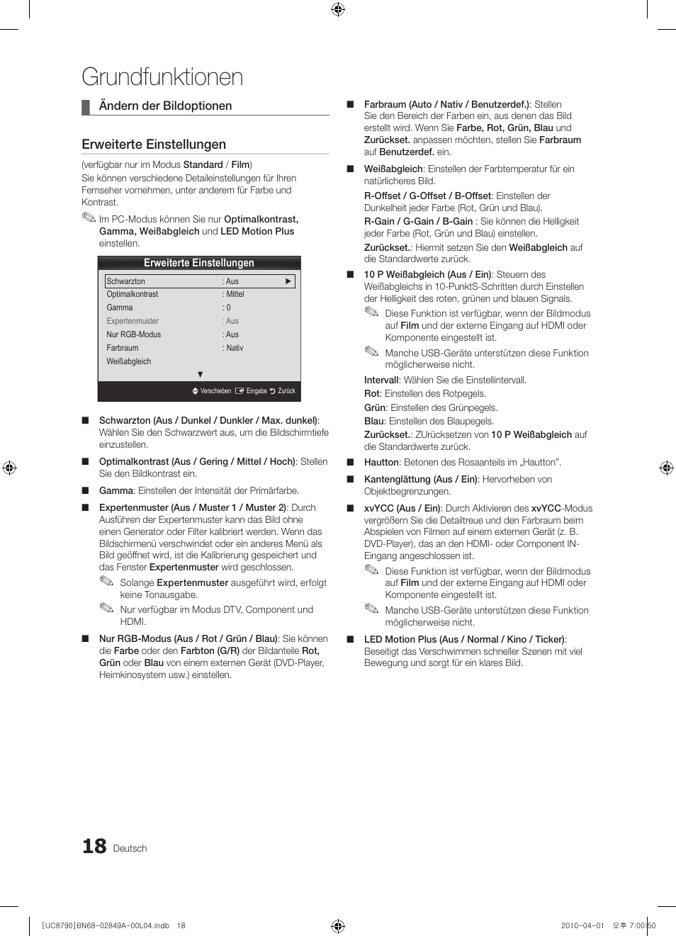 Grundfunktionen, Erweiterte einstellungen | Samsung UE46C8700XS User Manual | Page 82 / 258