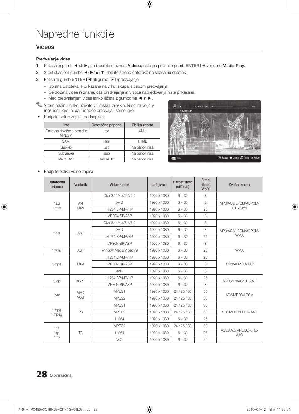 Napredne funkcije, Videos | Samsung PS50C490B3W User Manual | Page 324 / 382