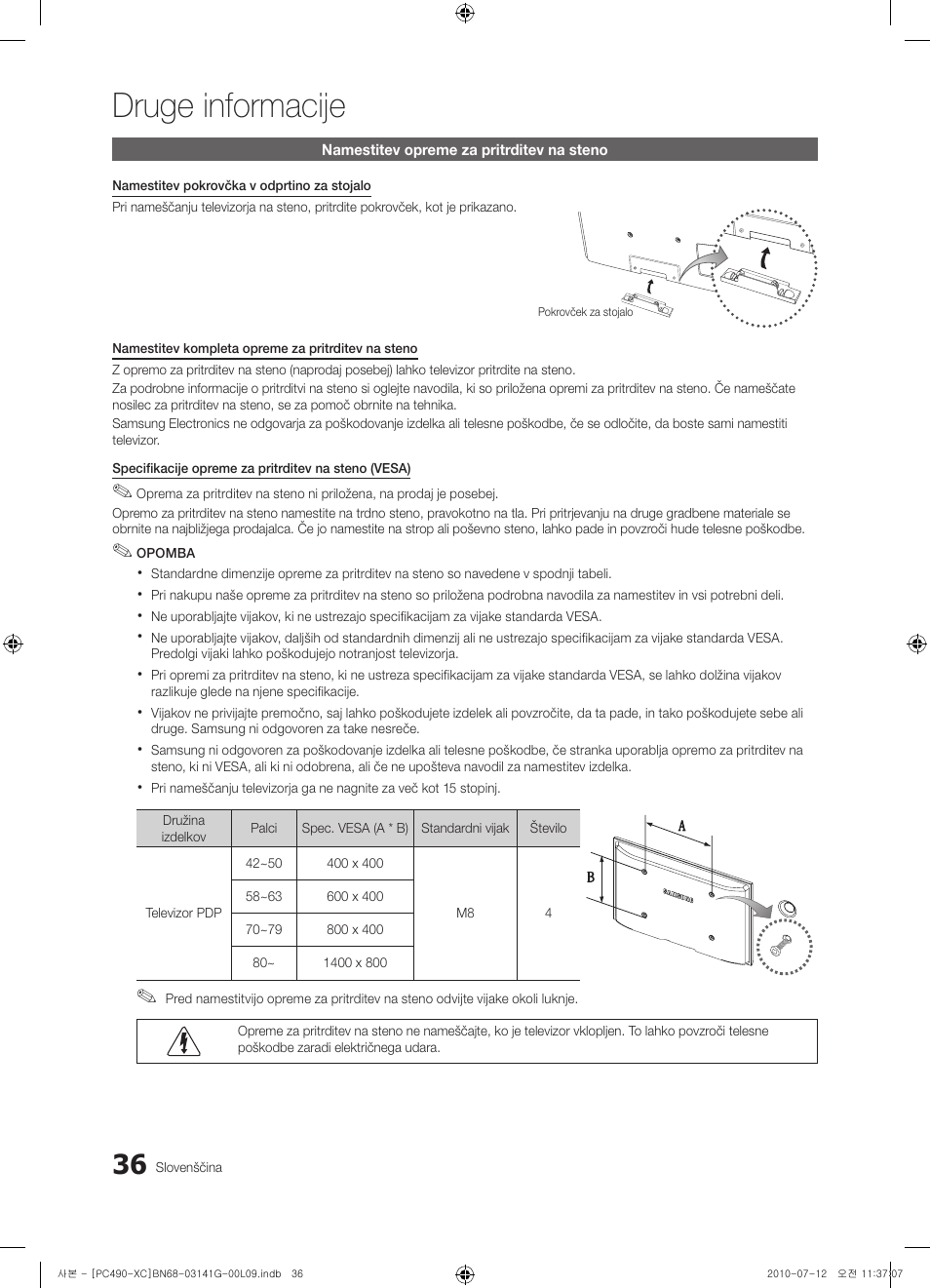 Druge informacije | Samsung PS50C490B3W User Manual | Page 332 / 382