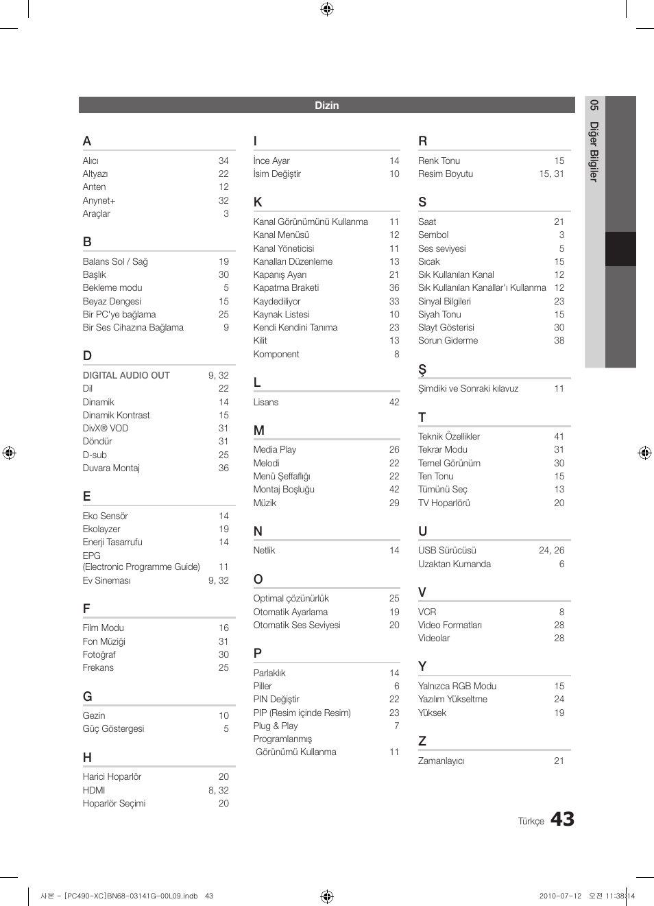Samsung PS50C490B3W User Manual | Page 381 / 382