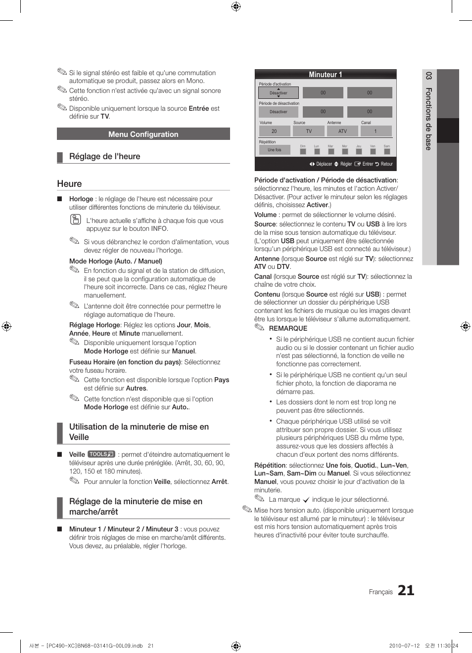 Heure | Samsung PS50C490B3W User Manual | Page 63 / 382