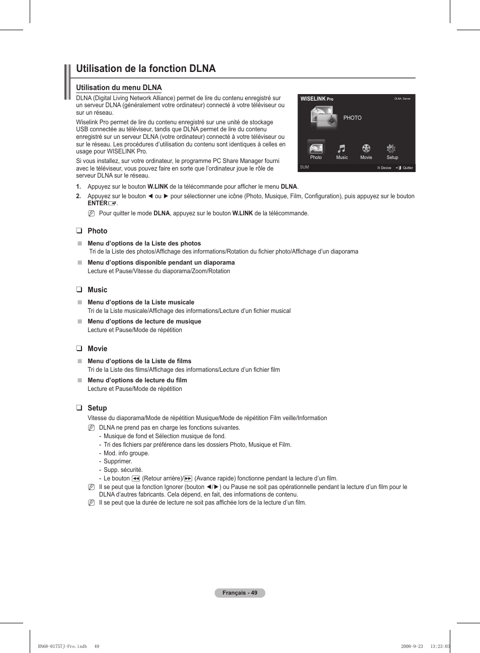 Utilisation de la fonction dlna | Samsung PS63A756T1M User Manual | Page 112 / 436