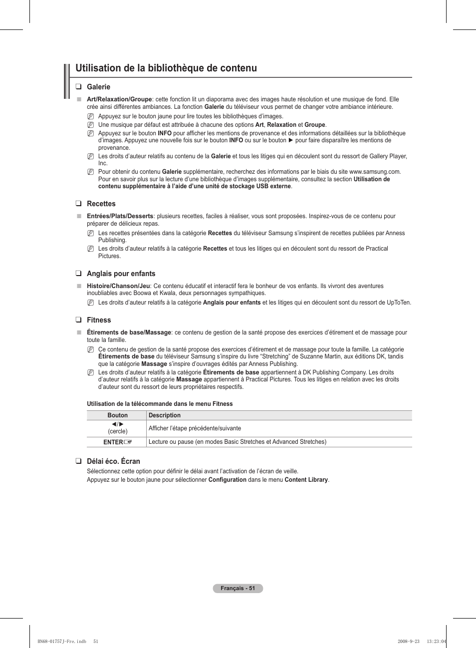 Utilisation de la bibliothèque de contenu | Samsung PS63A756T1M User Manual | Page 114 / 436