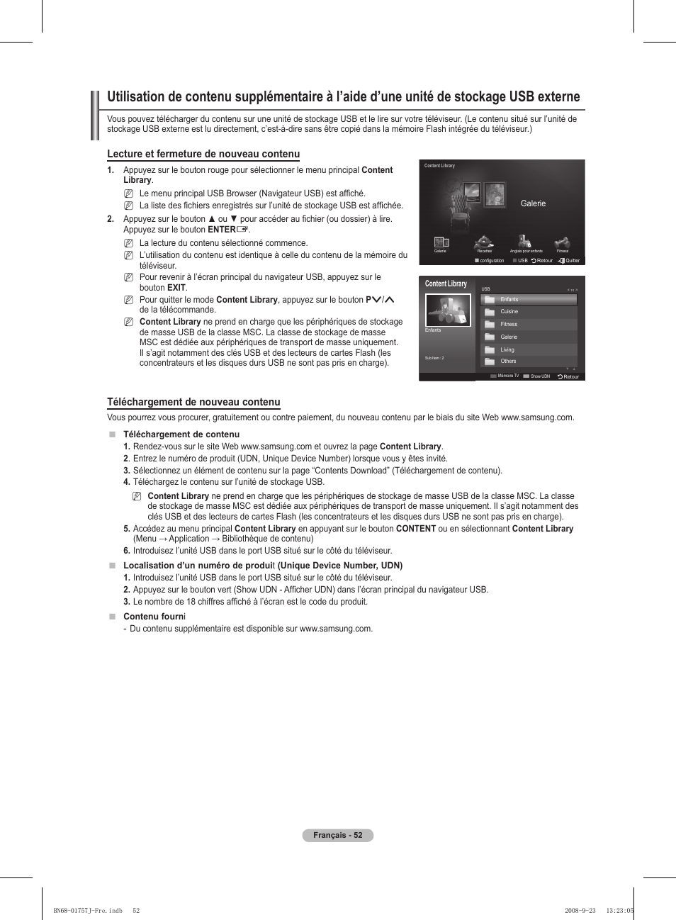 Lecture et fermeture de nouveau contenu, Téléchargement de nouveau contenu | Samsung PS63A756T1M User Manual | Page 115 / 436