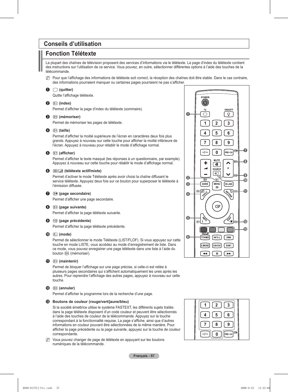 Conseils d’utilisation fonction télétexte | Samsung PS63A756T1M User Manual | Page 120 / 436