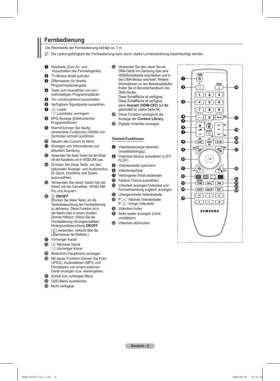 Fernbedienung | Samsung PS63A756T1M User Manual | Page 133 / 436
