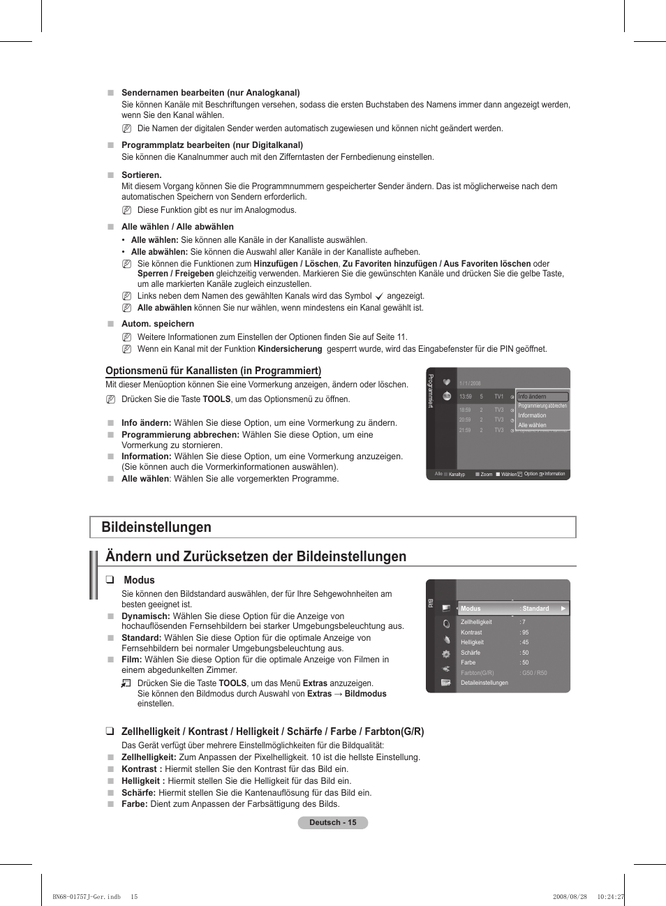 Optionsmenü für kanallisten (in programmiert), Modus | Samsung PS63A756T1M User Manual | Page 140 / 436