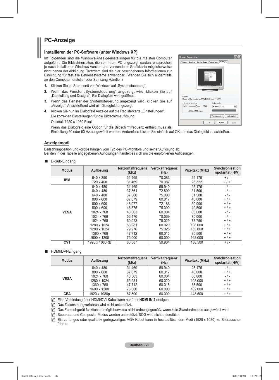 Pc-anzeige | Samsung PS63A756T1M User Manual | Page 145 / 436
