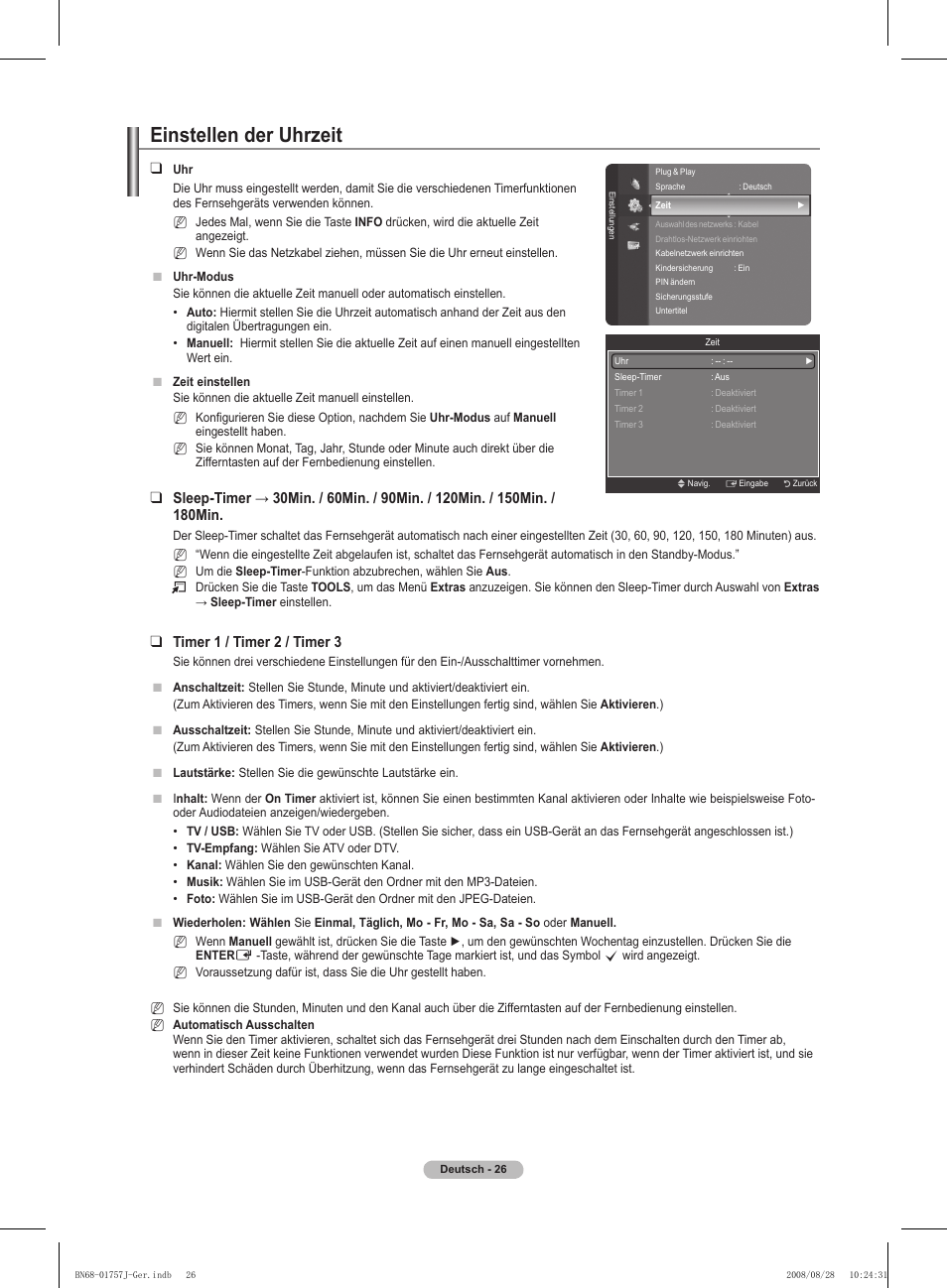 Einstellen der uhrzeit, Timer 1 / timer 2 / timer 3 | Samsung PS63A756T1M User Manual | Page 151 / 436