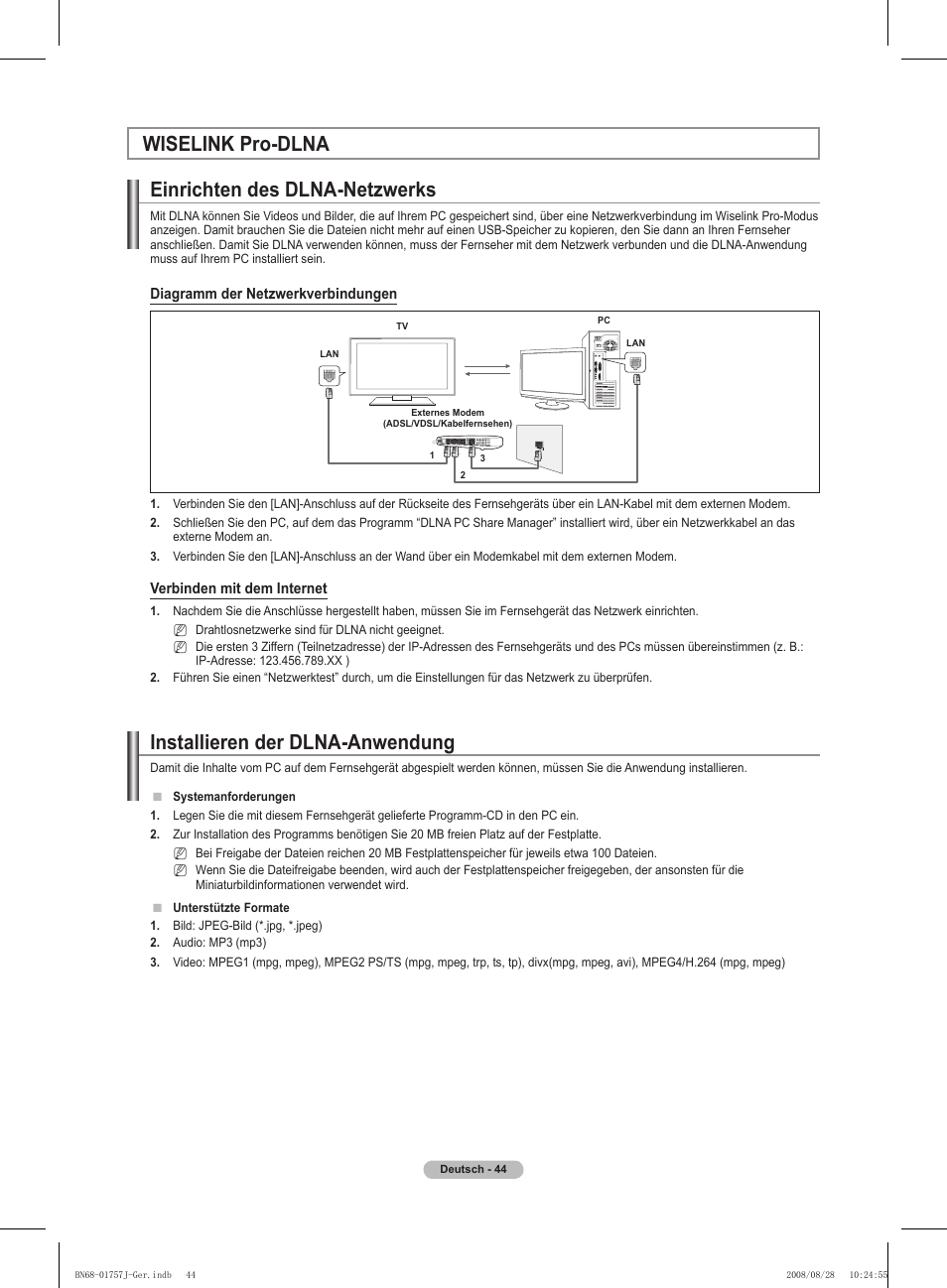 Wiselink pro-dlna einrichten des dlna-netzwerks, Installieren der dlna-anwendung | Samsung PS63A756T1M User Manual | Page 169 / 436