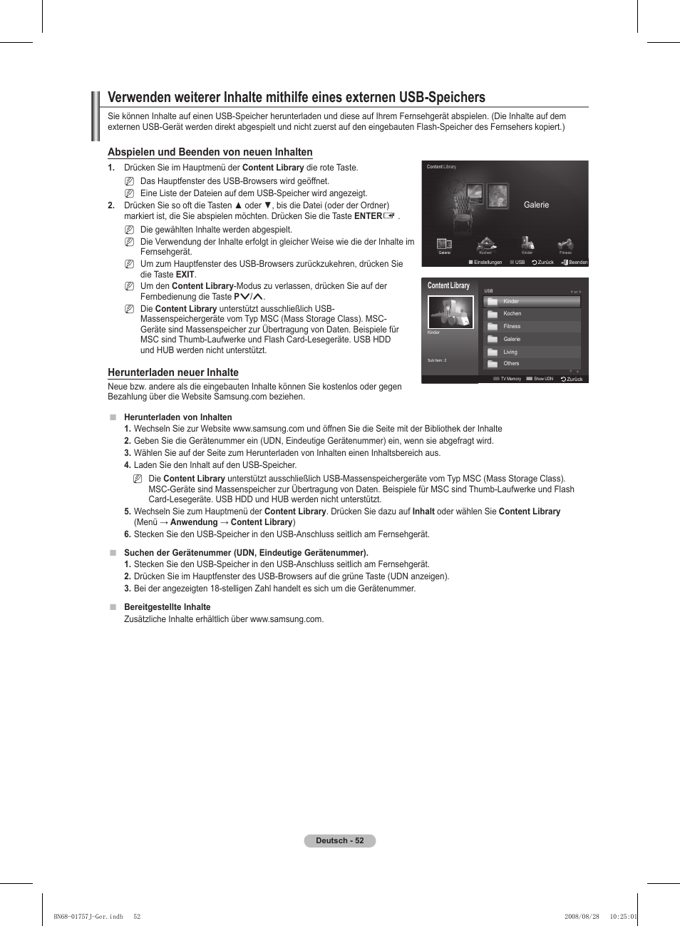 Abspielen und beenden von neuen inhalten, Herunterladen neuer inhalte | Samsung PS63A756T1M User Manual | Page 177 / 436