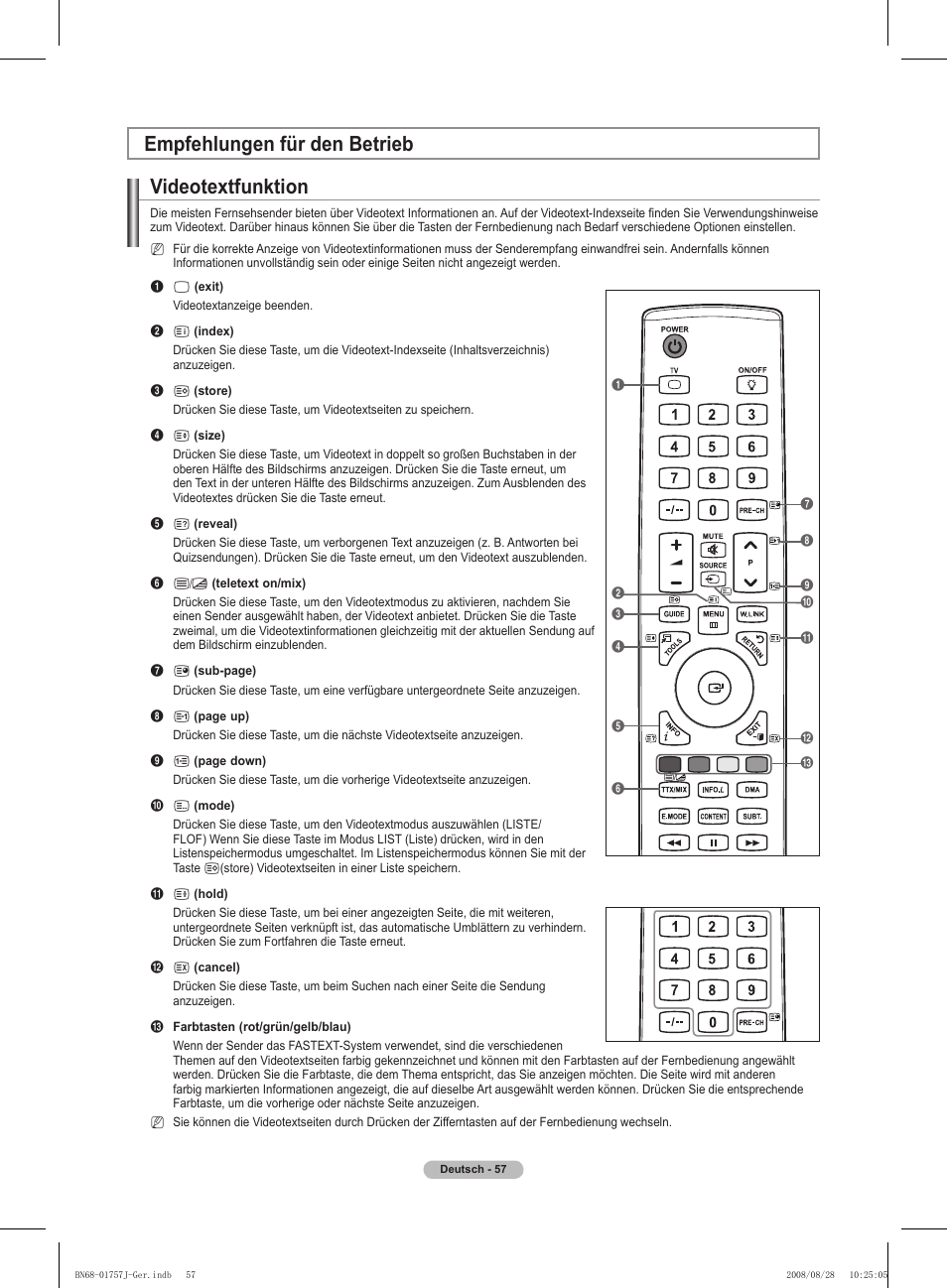 Empfehlungen für den betrieb videotextfunktion | Samsung PS63A756T1M User Manual | Page 182 / 436