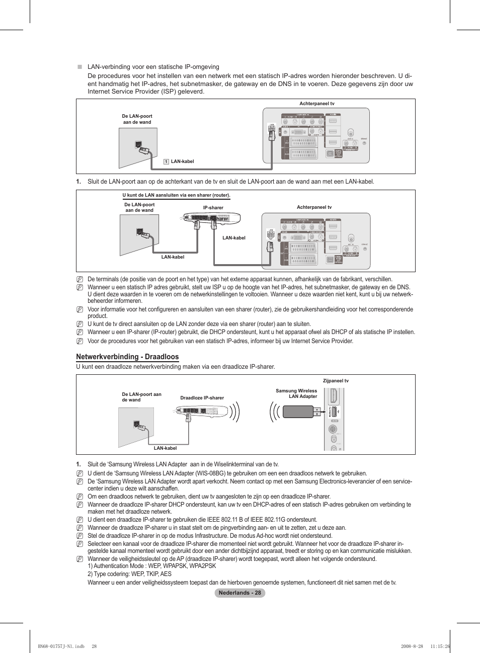 Netwerkverbinding - draadloos | Samsung PS63A756T1M User Manual | Page 215 / 436