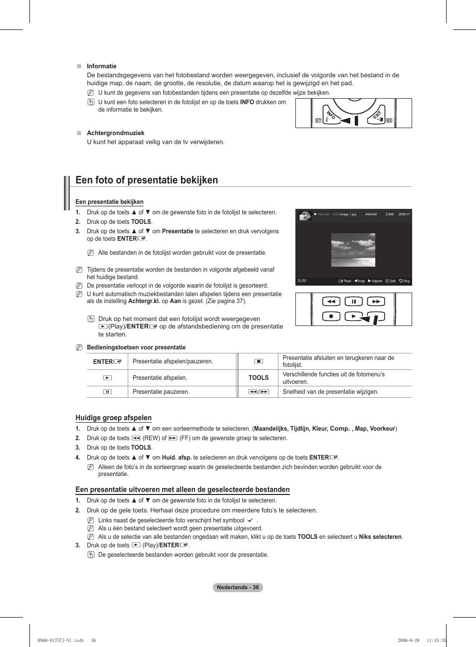 Een foto of presentatie bekijken, Huidige groep afspelen | Samsung PS63A756T1M User Manual | Page 223 / 436