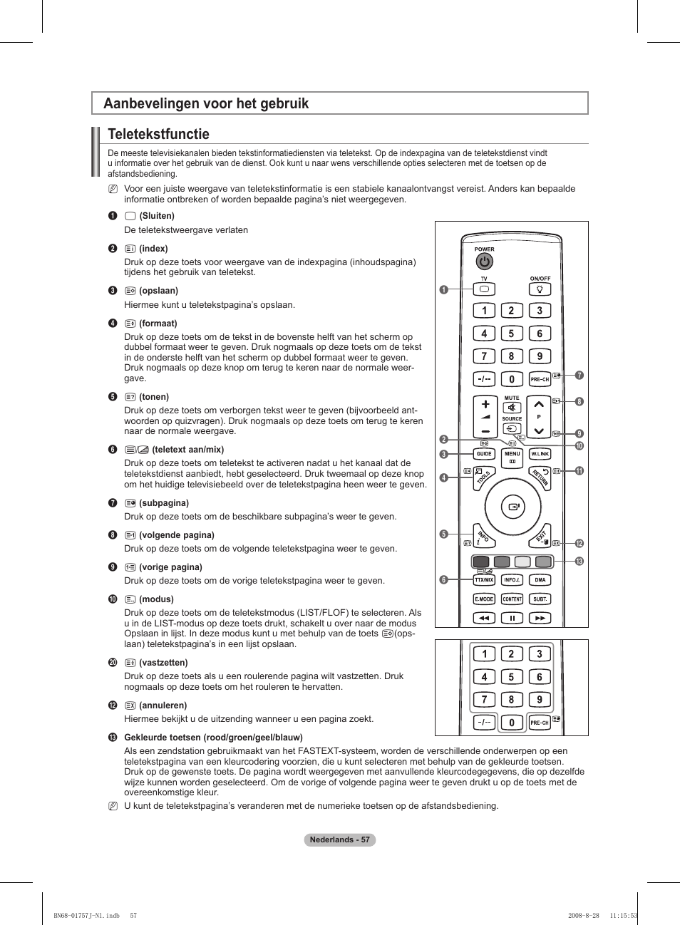 Aanbevelingen voor het gebruik teletekstfunctie | Samsung PS63A756T1M User Manual | Page 244 / 436