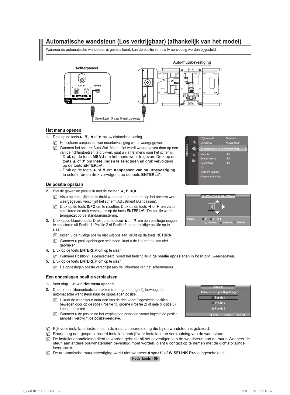 Het menu openen, De positie opslaan, Een opgeslagen positie verplaatsen | Samsung PS63A756T1M User Manual | Page 246 / 436
