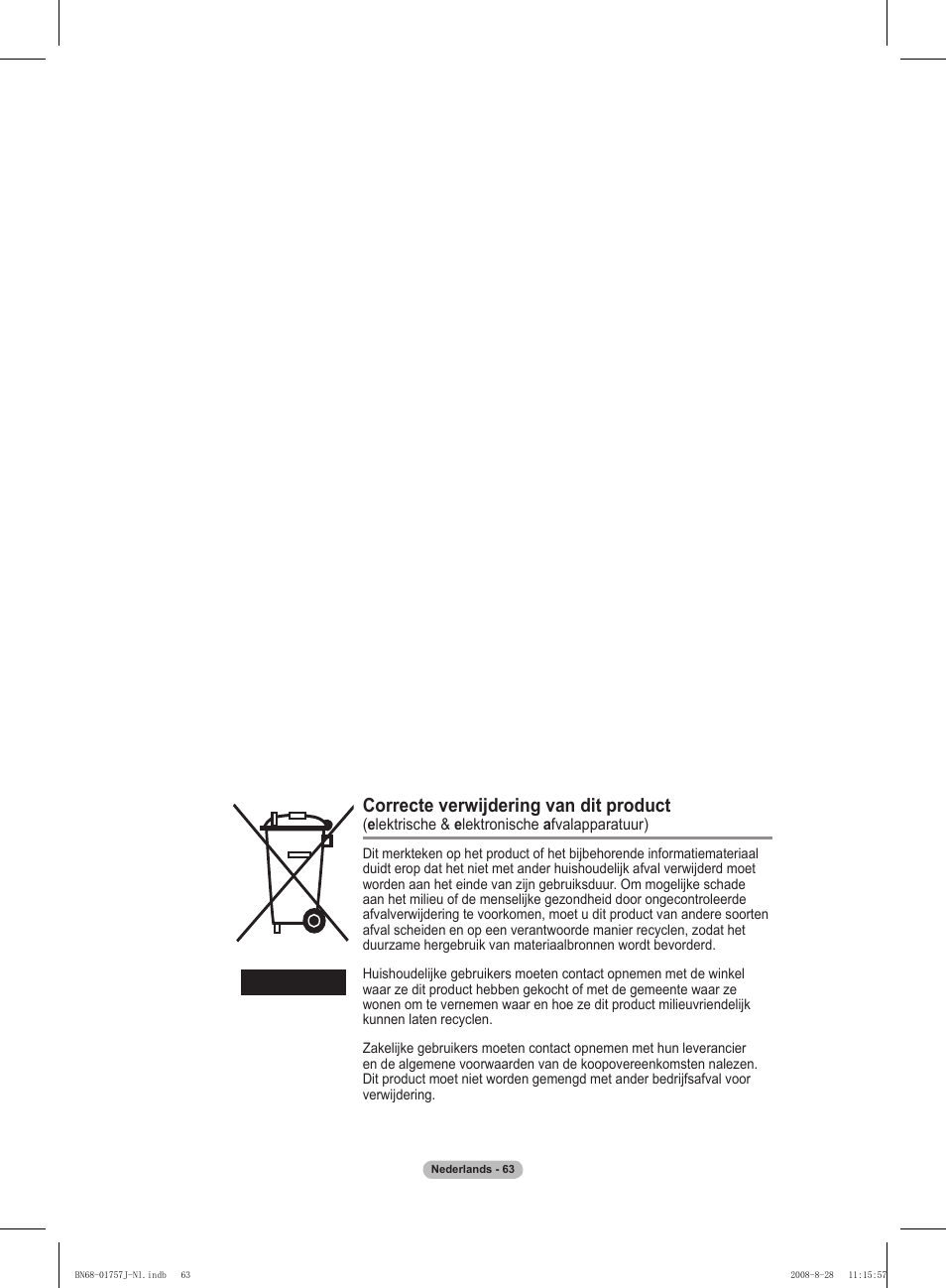 Correcte verwijdering van dit product | Samsung PS63A756T1M User Manual | Page 250 / 436