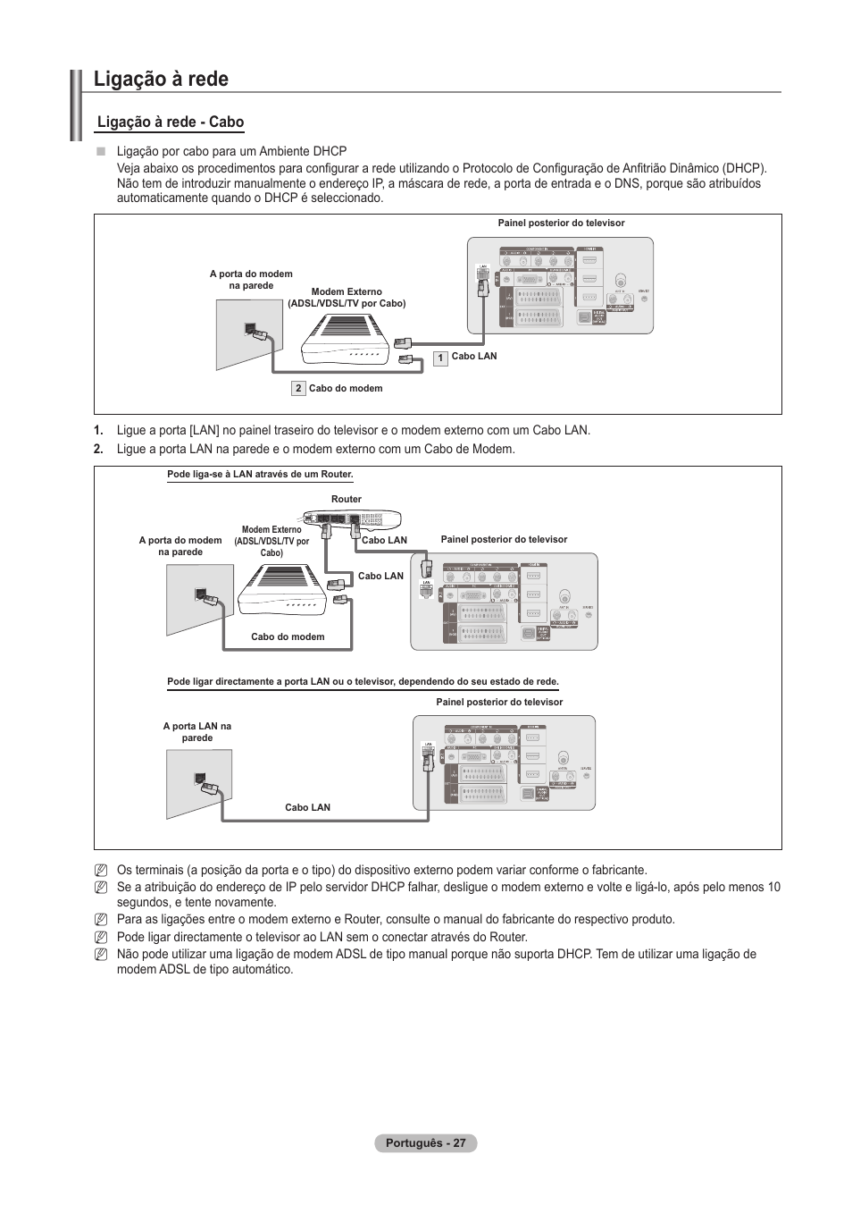 Ligação à rede, Ligação à rede - cabo | Samsung PS63A756T1M User Manual | Page 276 / 436