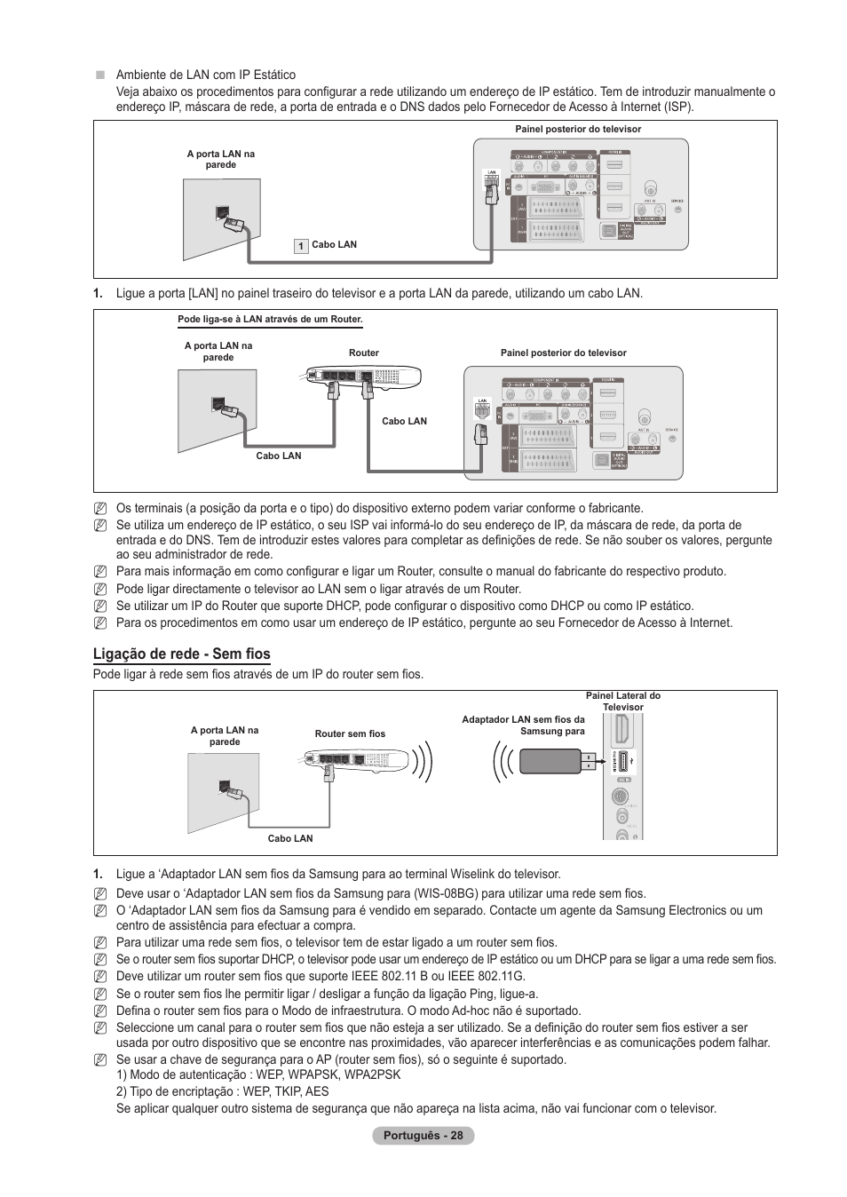 Ligação de rede - sem fios | Samsung PS63A756T1M User Manual | Page 277 / 436