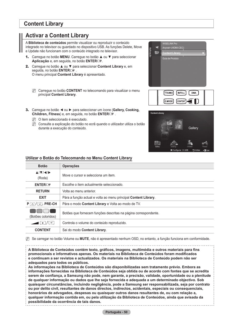 Activar a content library, Content library | Samsung PS63A756T1M User Manual | Page 299 / 436