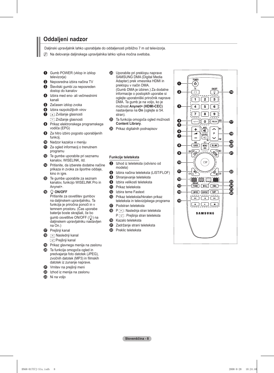 Oddaljeni nadzor | Samsung PS63A756T1M User Manual | Page 319 / 436