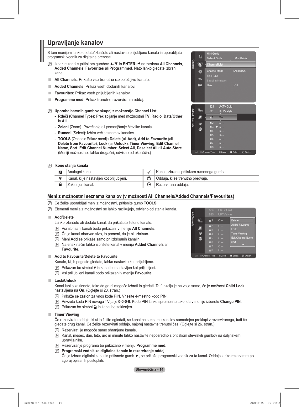 Upravljanje kanalov | Samsung PS63A756T1M User Manual | Page 325 / 436