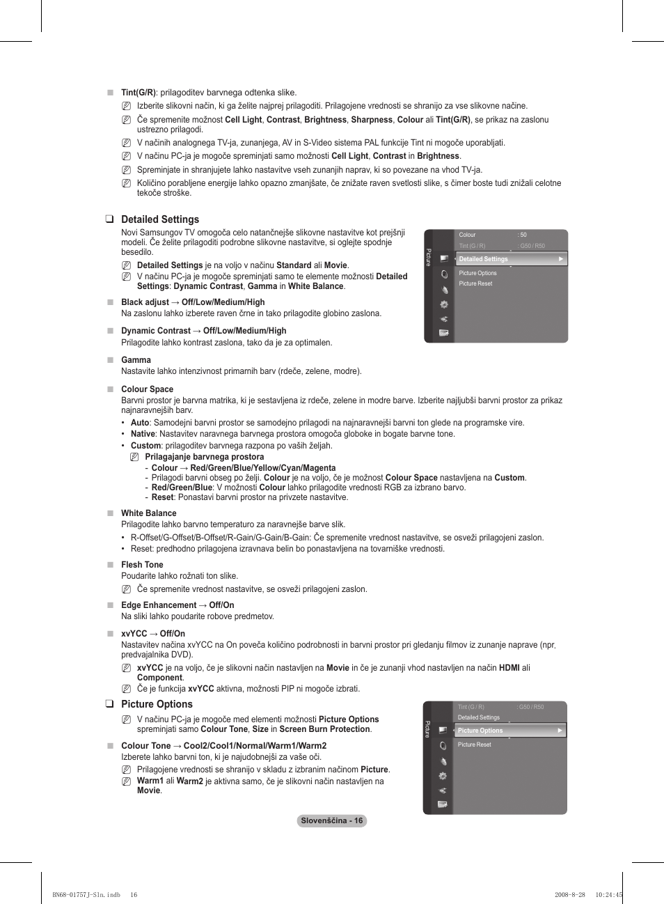 Detailed settings, Picture options | Samsung PS63A756T1M User Manual | Page 327 / 436