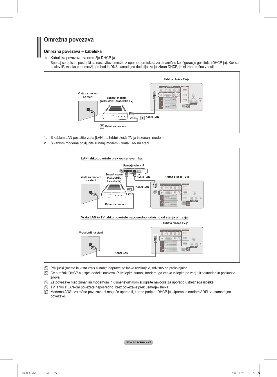 Omrežna povezava, Omrežna povezava – kabelska | Samsung PS63A756T1M User Manual | Page 338 / 436