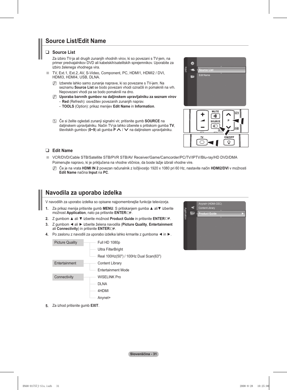 Source list/edit name, Navodila za uporabo izdelka | Samsung PS63A756T1M User Manual | Page 342 / 436