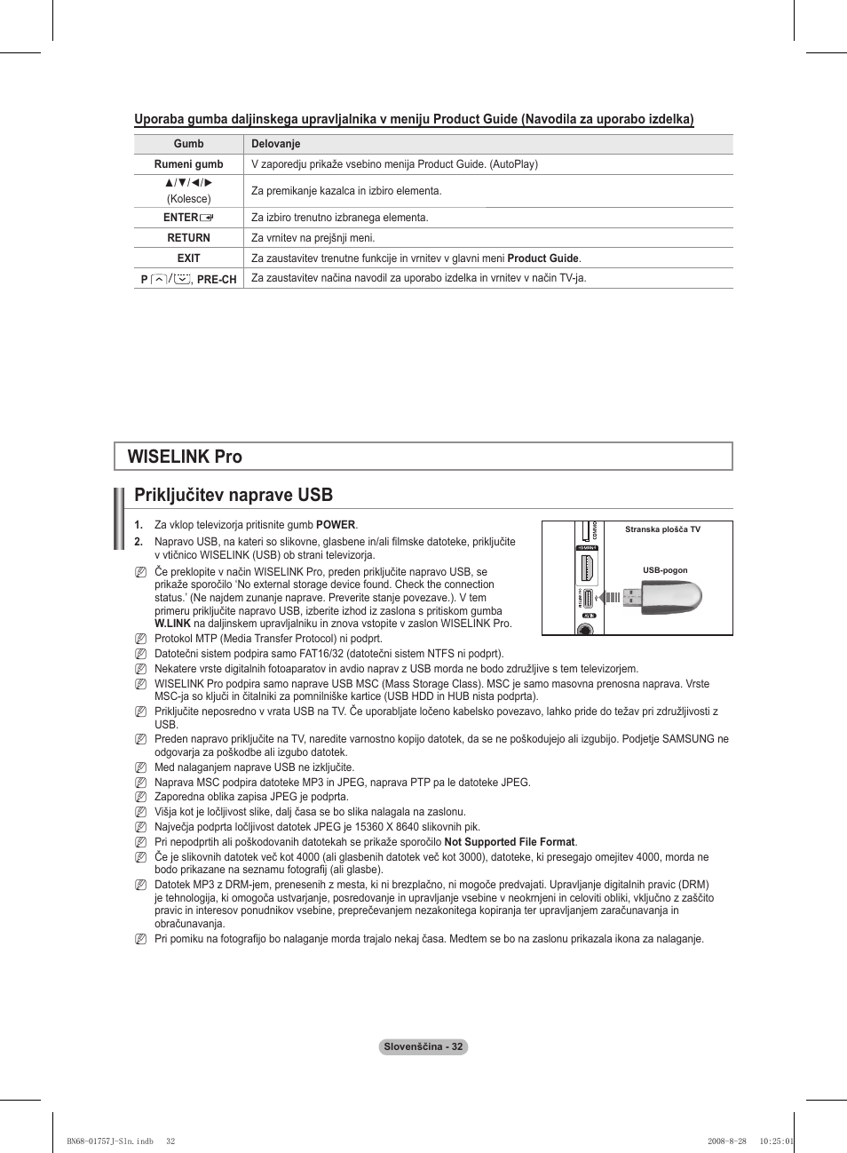 Wiselink pro priključitev naprave usb | Samsung PS63A756T1M User Manual | Page 343 / 436