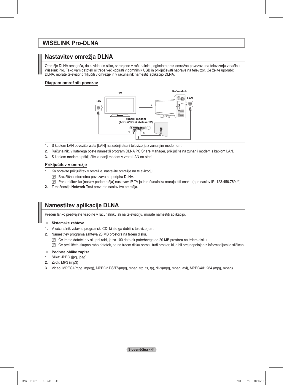 Wiselink pro-dlna nastavitev omrežja dlna, Namestitev aplikacije dlna | Samsung PS63A756T1M User Manual | Page 355 / 436