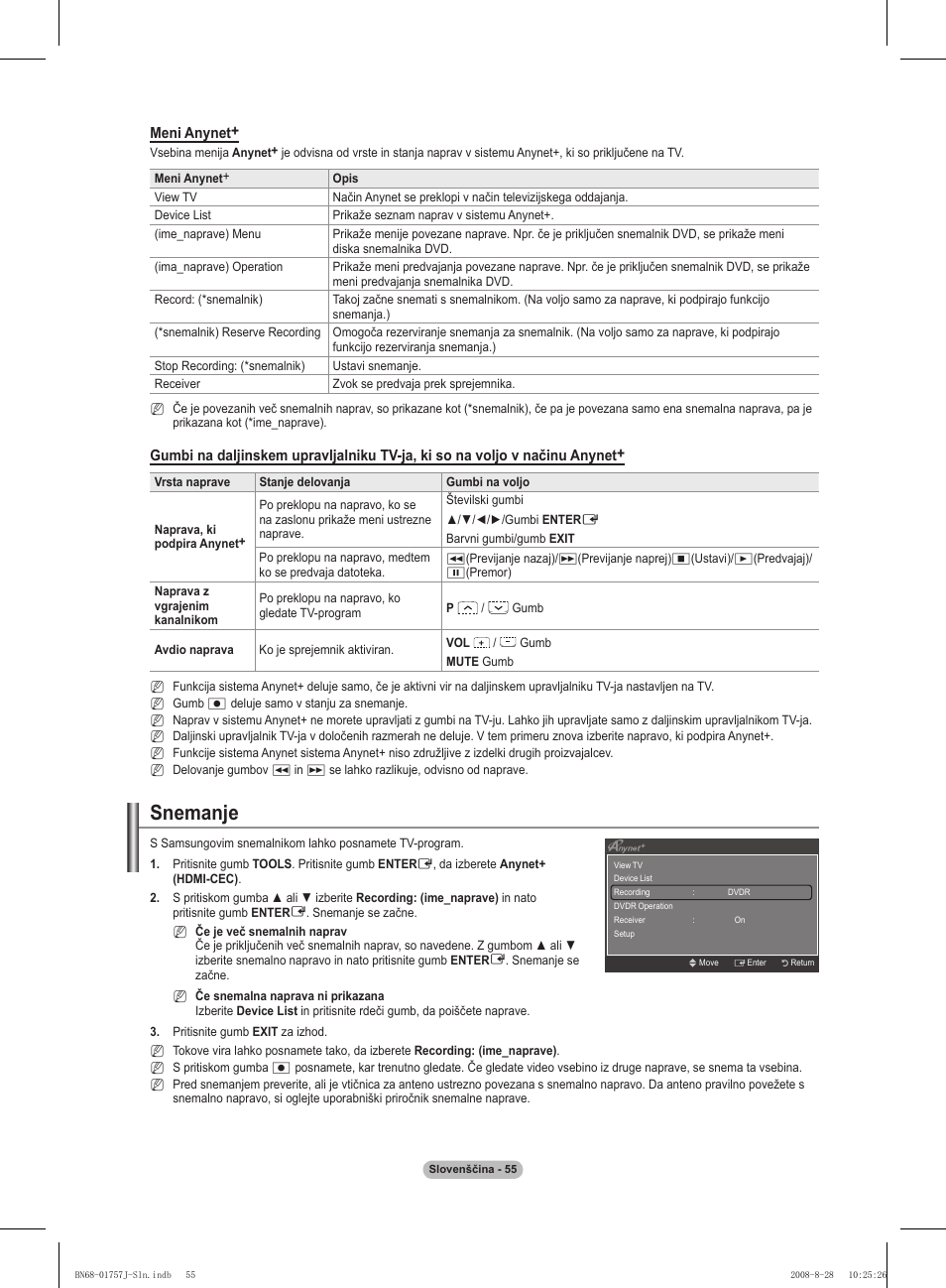 Snemanje | Samsung PS63A756T1M User Manual | Page 366 / 436