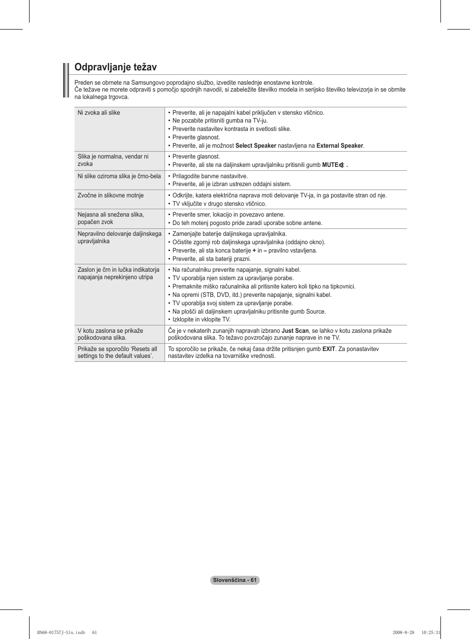 Odpravljanje težav | Samsung PS63A756T1M User Manual | Page 372 / 436