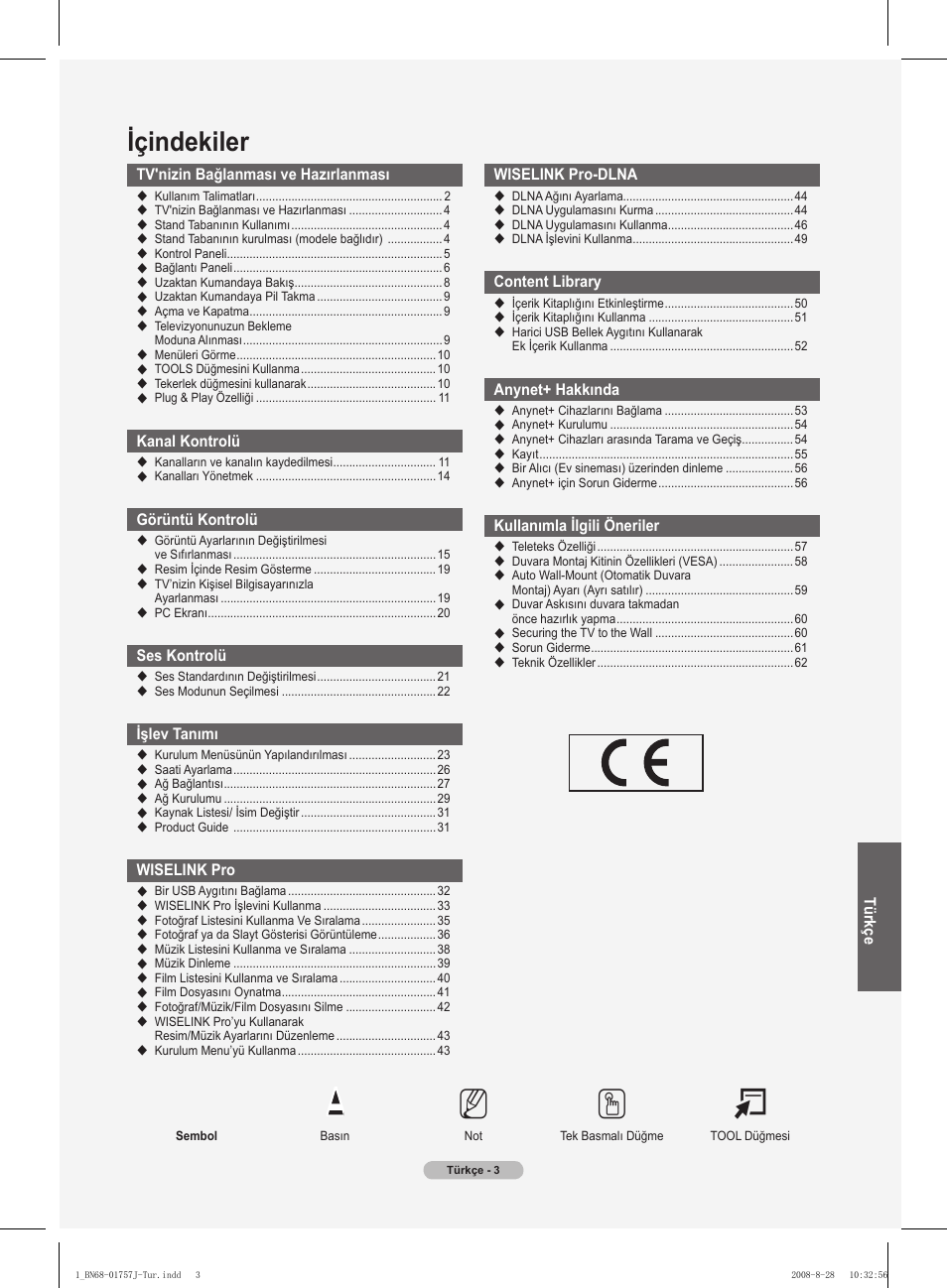 No t, Içindekiler | Samsung PS63A756T1M User Manual | Page 376 / 436