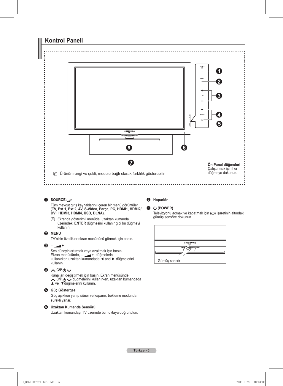Kontrol paneli | Samsung PS63A756T1M User Manual | Page 378 / 436