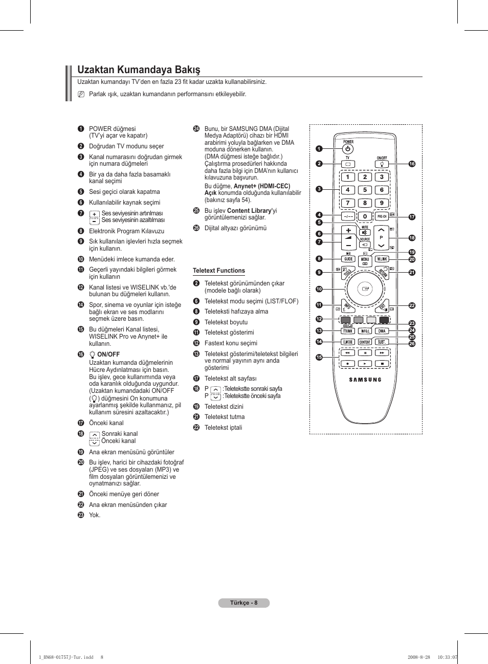 Uzaktan kumandaya bakış | Samsung PS63A756T1M User Manual | Page 381 / 436