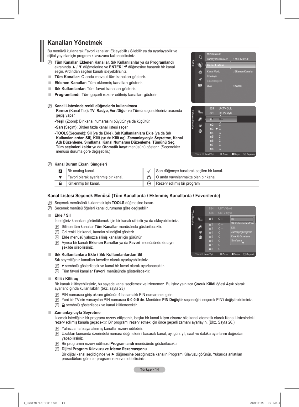 Kanalları yönetmek | Samsung PS63A756T1M User Manual | Page 387 / 436