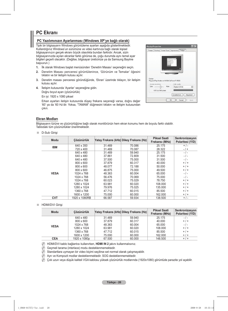 Pc ekranı | Samsung PS63A756T1M User Manual | Page 393 / 436