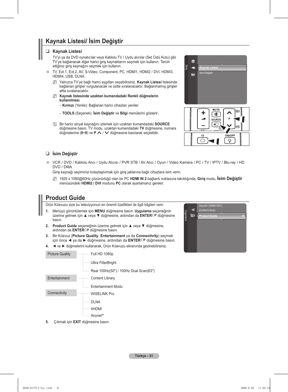 Product guide, Kaynak listesi/ isim değiştir | Samsung PS63A756T1M User Manual | Page 404 / 436