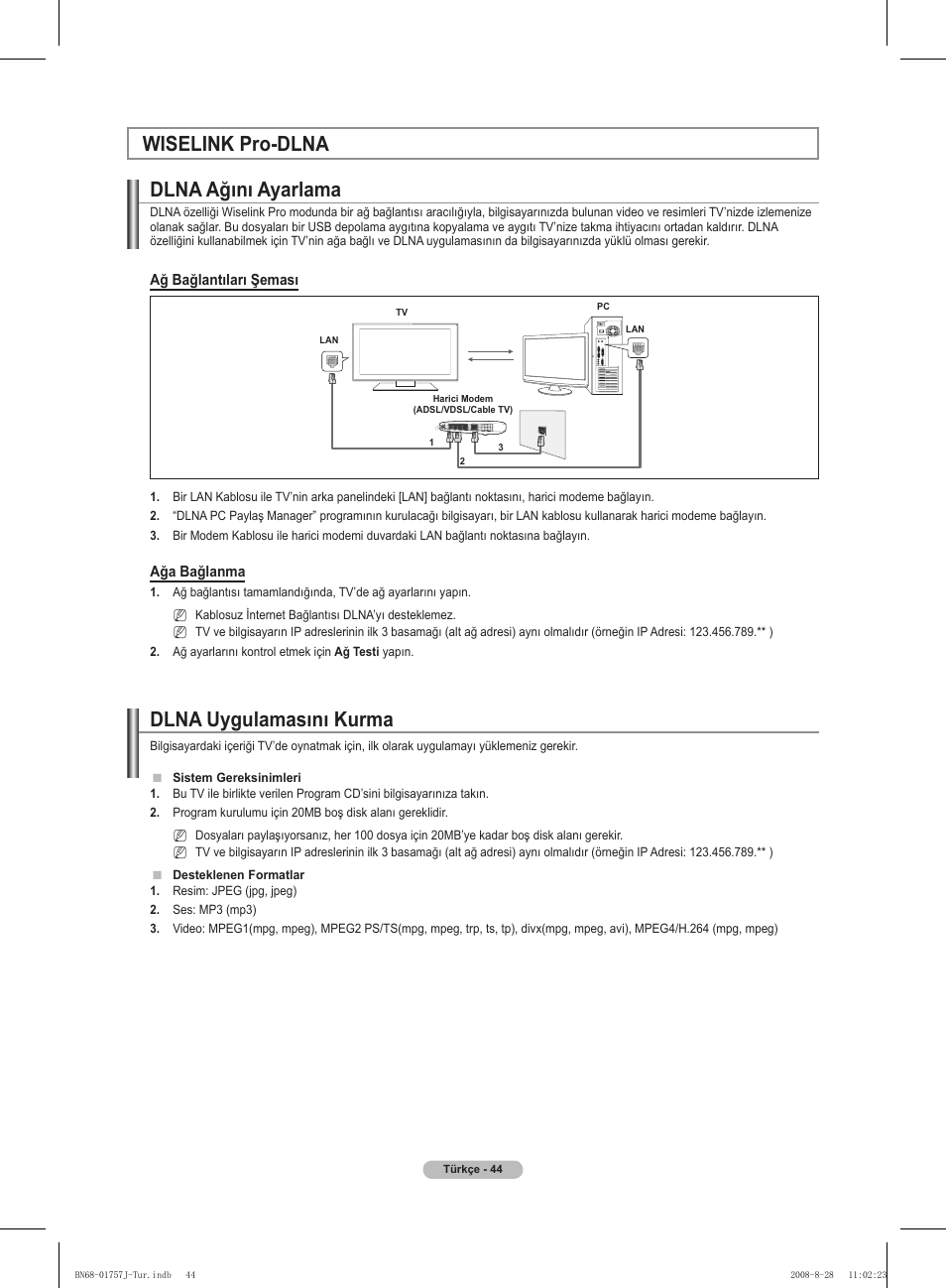 Wiselink pro-dlna dlna ağını ayarlama, Dlna uygulamasını kurma | Samsung PS63A756T1M User Manual | Page 417 / 436