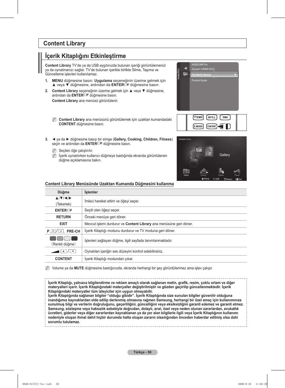 Içerik kitaplığını etkinleştirme, Content library | Samsung PS63A756T1M User Manual | Page 423 / 436