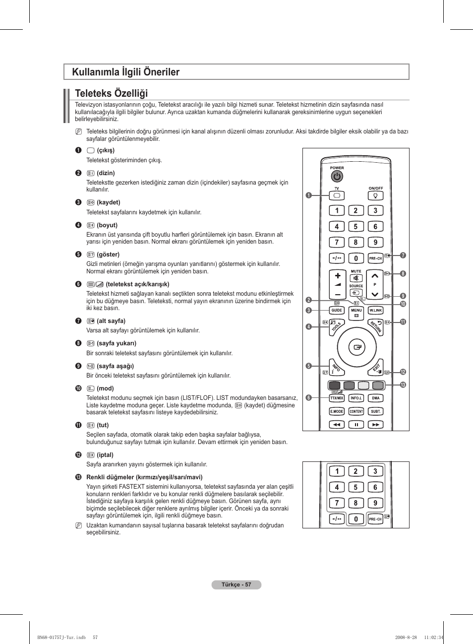 Kullanımla ilgili öneriler teleteks özelliği | Samsung PS63A756T1M User Manual | Page 430 / 436