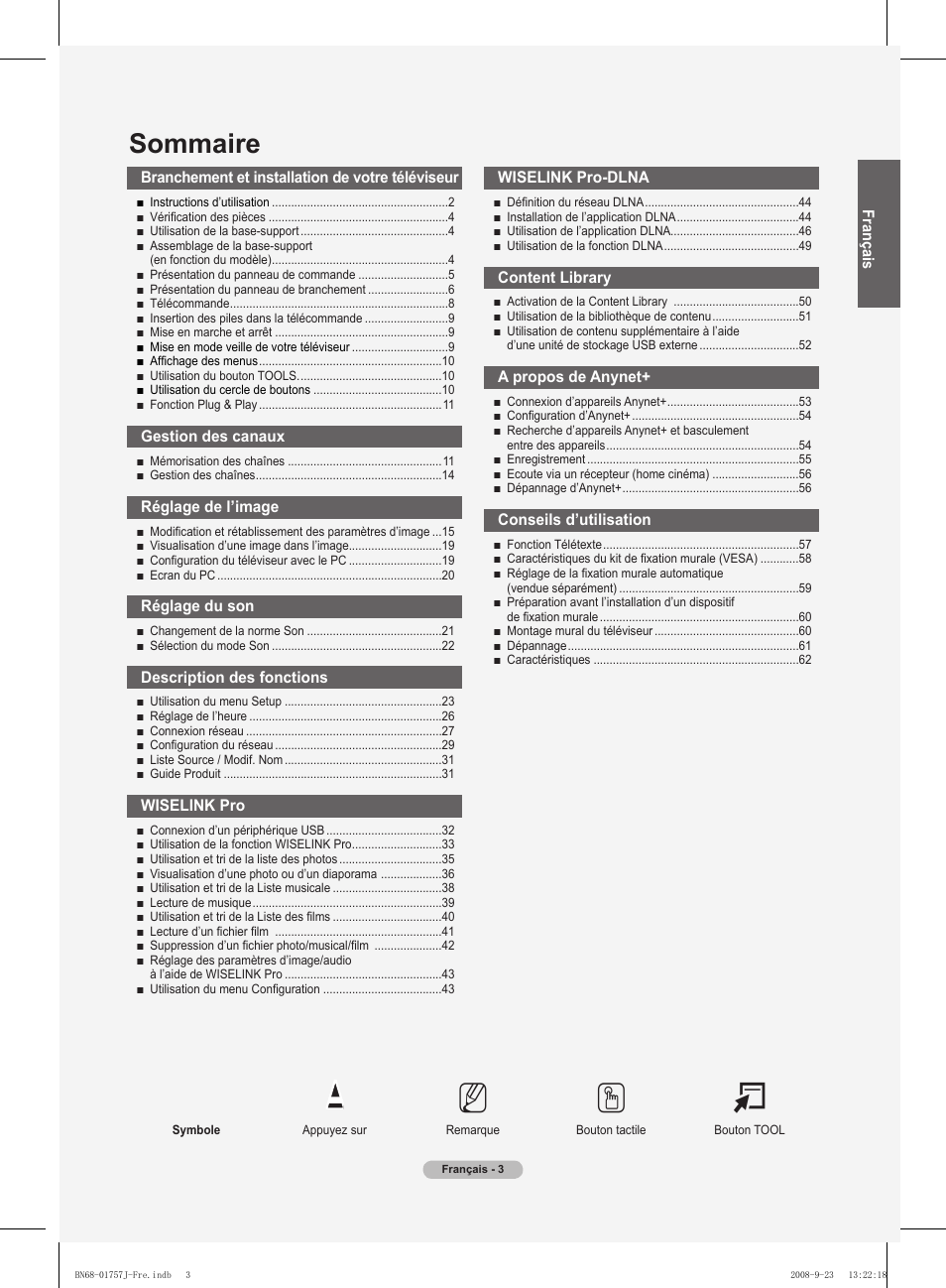 No t, Sommaire | Samsung PS63A756T1M User Manual | Page 66 / 436