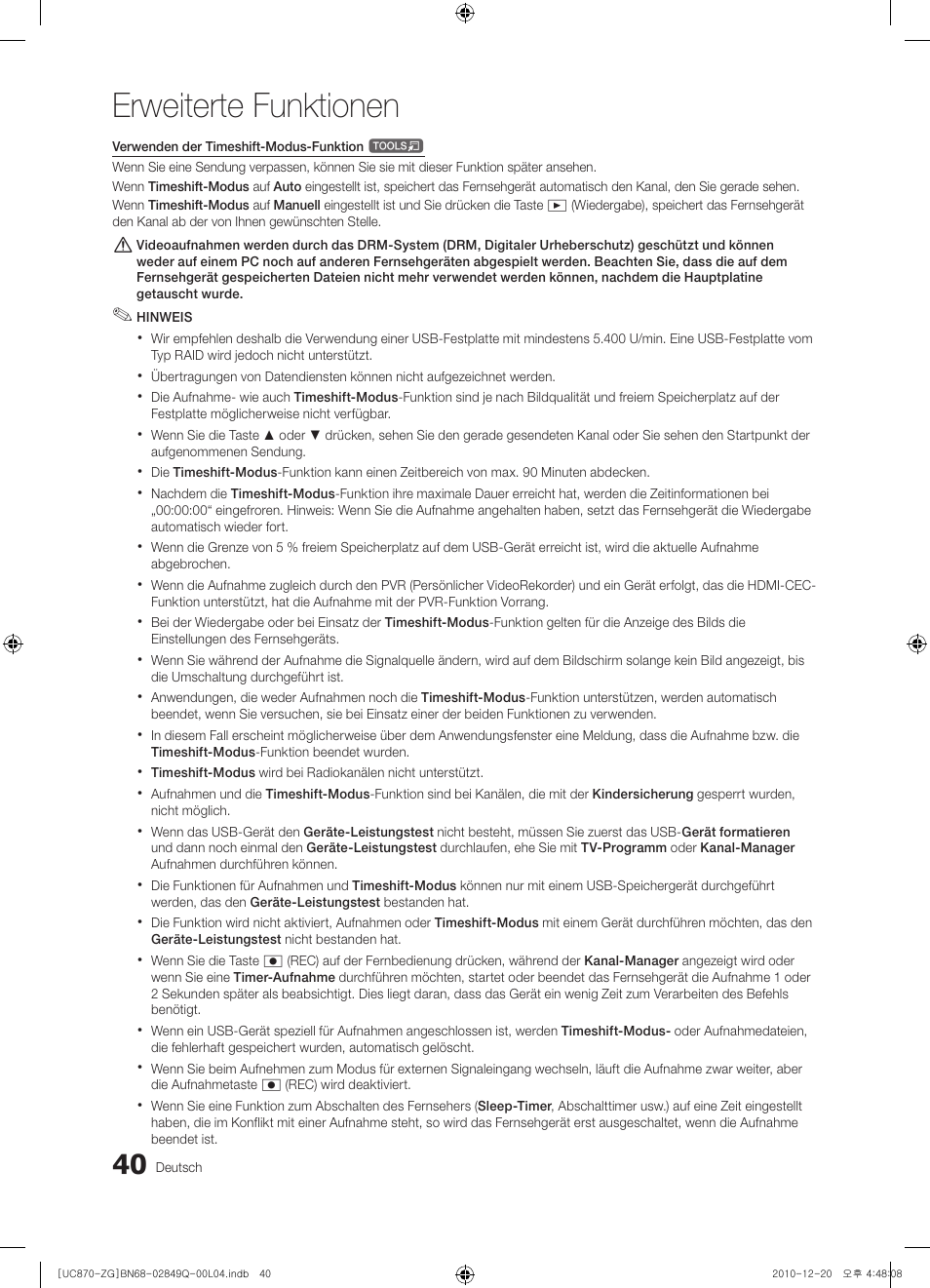 Erweiterte funktionen | Samsung UE46S870XS User Manual | Page 106 / 264